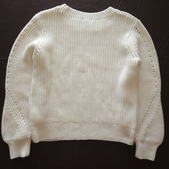 H&M Sweater Large Ivory Knitted Ribbed Chunky Cotton Preppy Cozy Beach - Picture 5 of 8